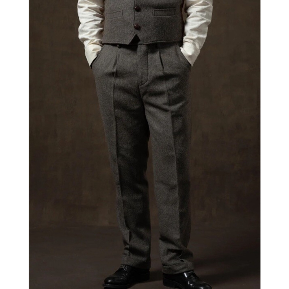 Annual Ring Vintage Old Money Trousers 1920s Gray Wool Herringbone Tweed S